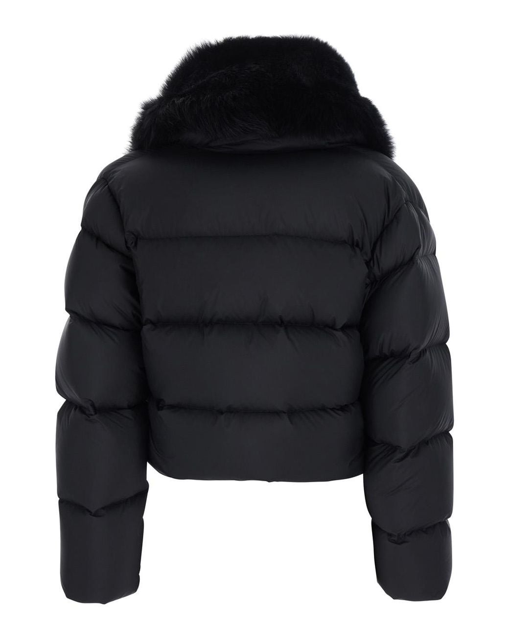 Gucci Black Down Jacket With Fur Detail Leather Puffer