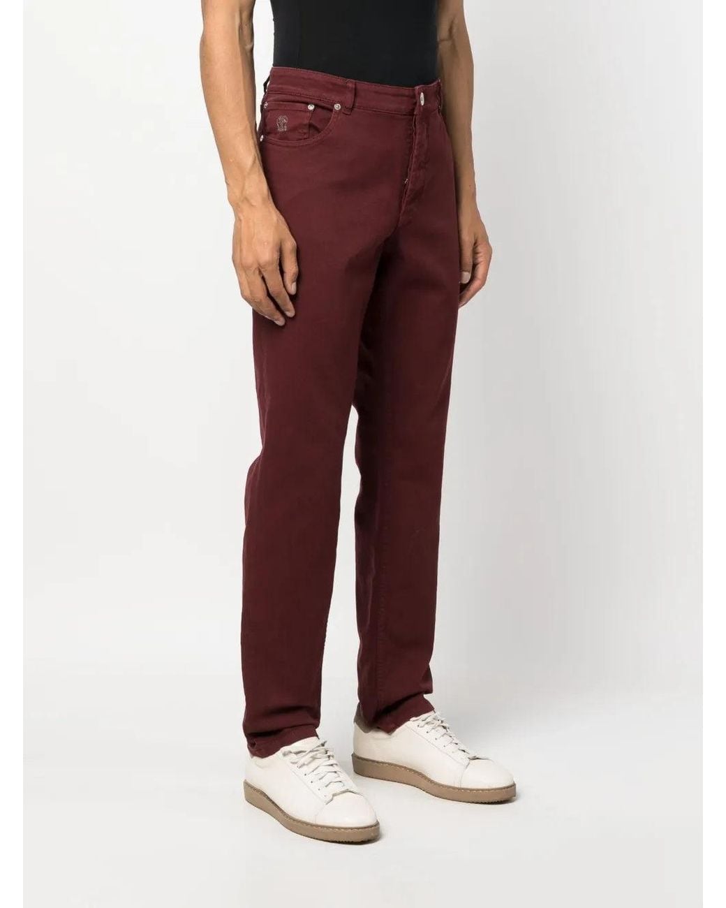 Brunello Cucinelli Red Burgundy Straight Leg Trousers for men