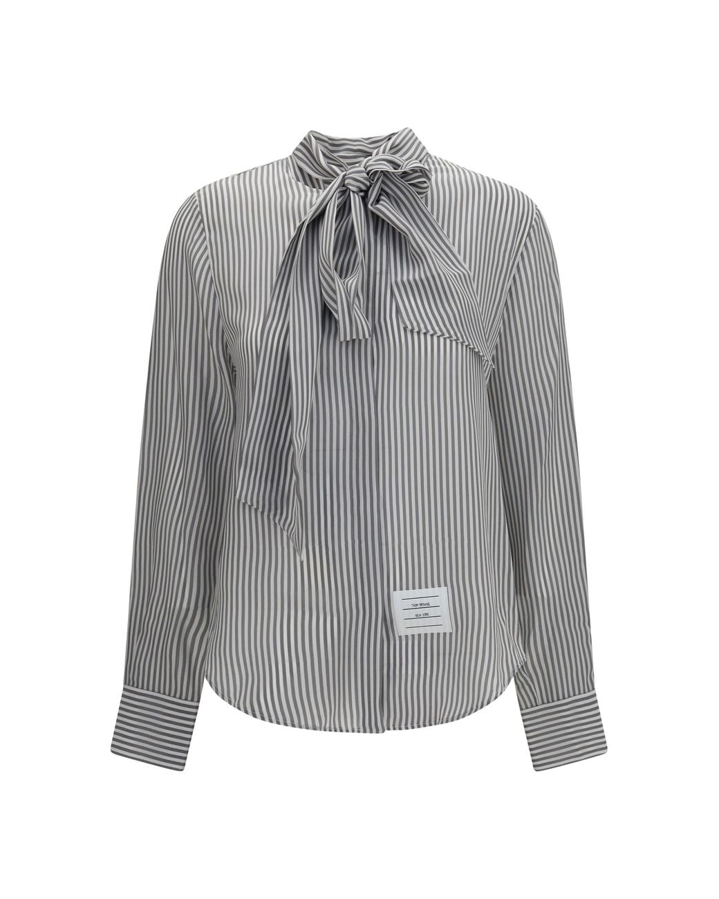 Thom Browne Gray Striped Silk Shirt With Removable Collar