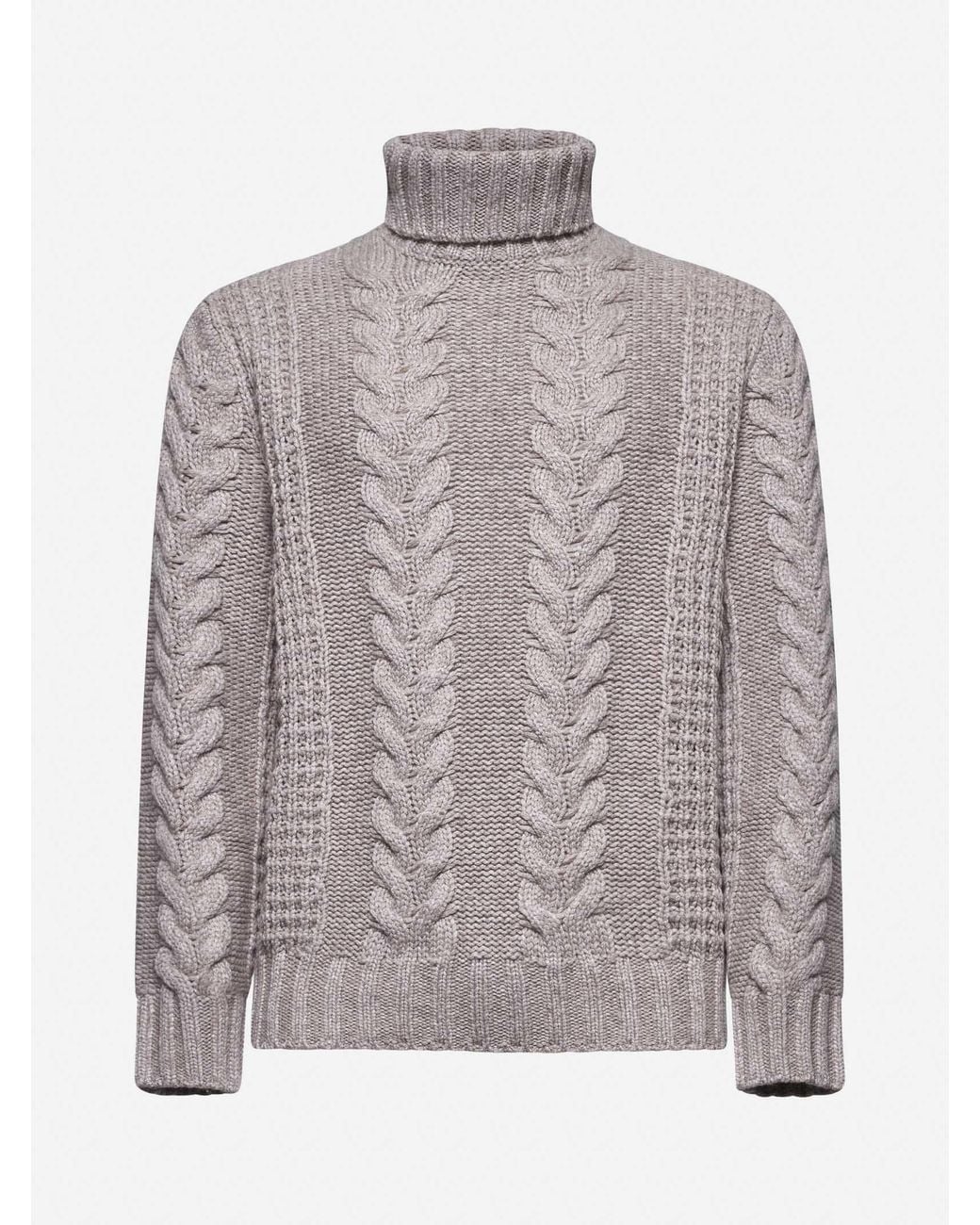 Brunello Cucinelli Gray Taupe Wool Cable Sweater Clothing for men