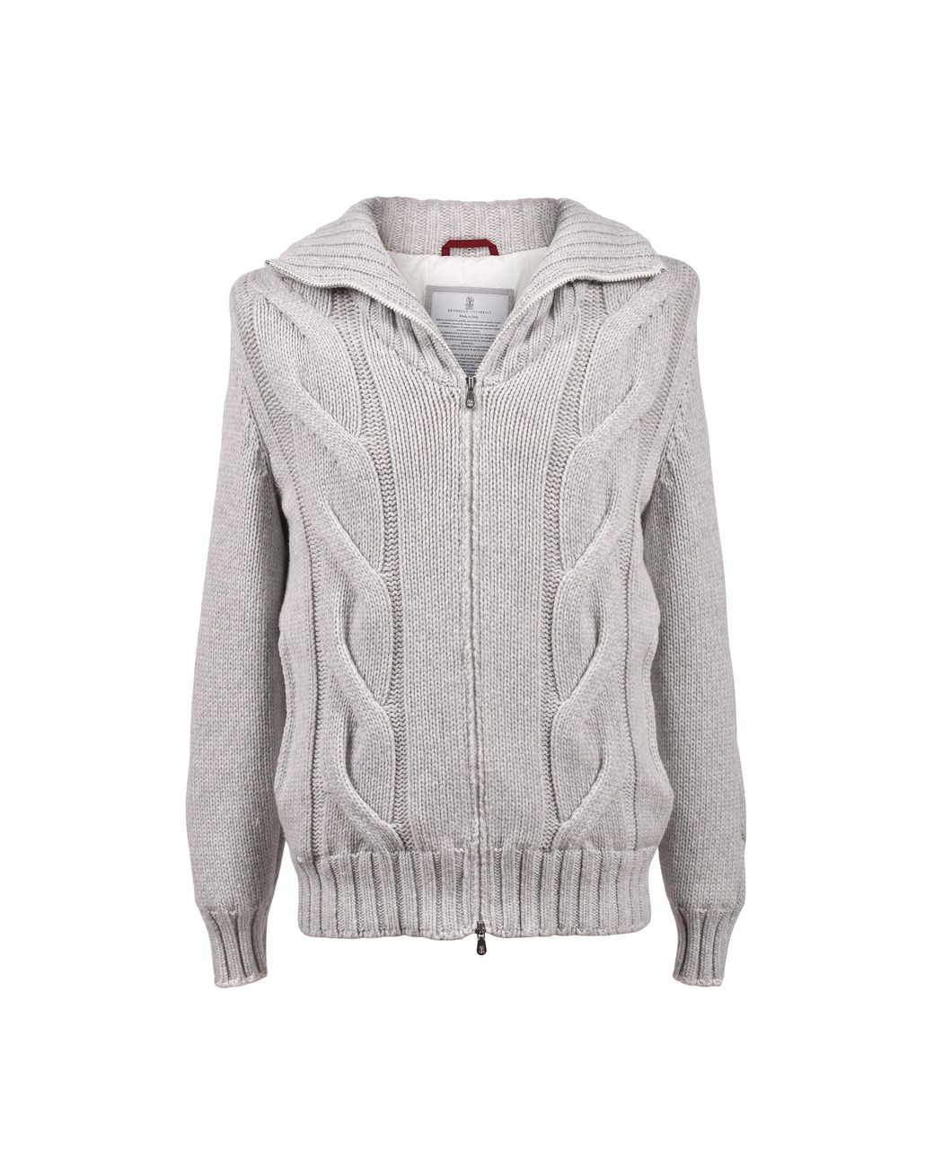 Brunello Cucinelli Gray Fog Wool Cable Knit Jacket Clothing for men
