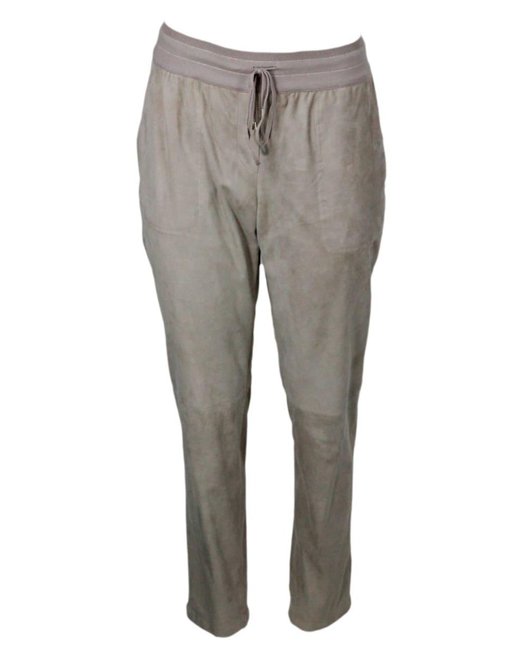 Lorena Antoniazzi Suede Jogging Trousers With Elastic And Drawstring At The  Waist in Taupe (Gray) | Lyst