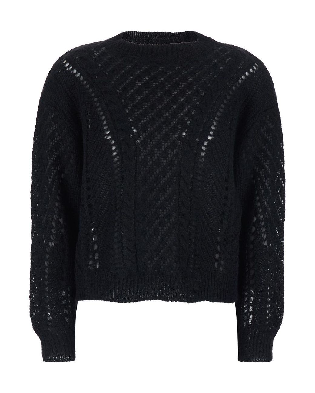 Twinset Black Crewneck Sweater With Logo Plaque On The Rear And Perforated Design