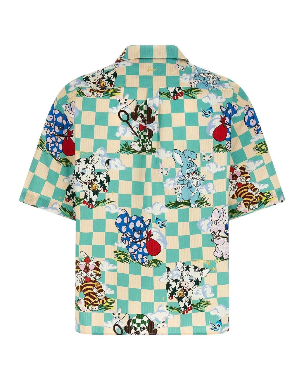KENZO Green Cartoon-Print Hawaiian Cotton Shirt