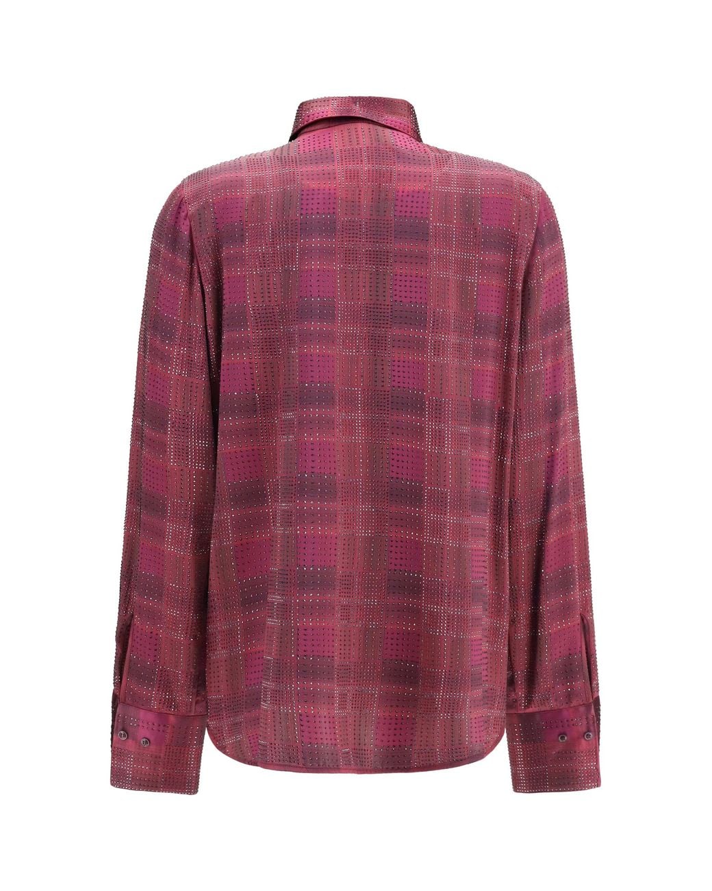 Ermanno Scervino Pink Shirt Crystal-Check Satin Silk