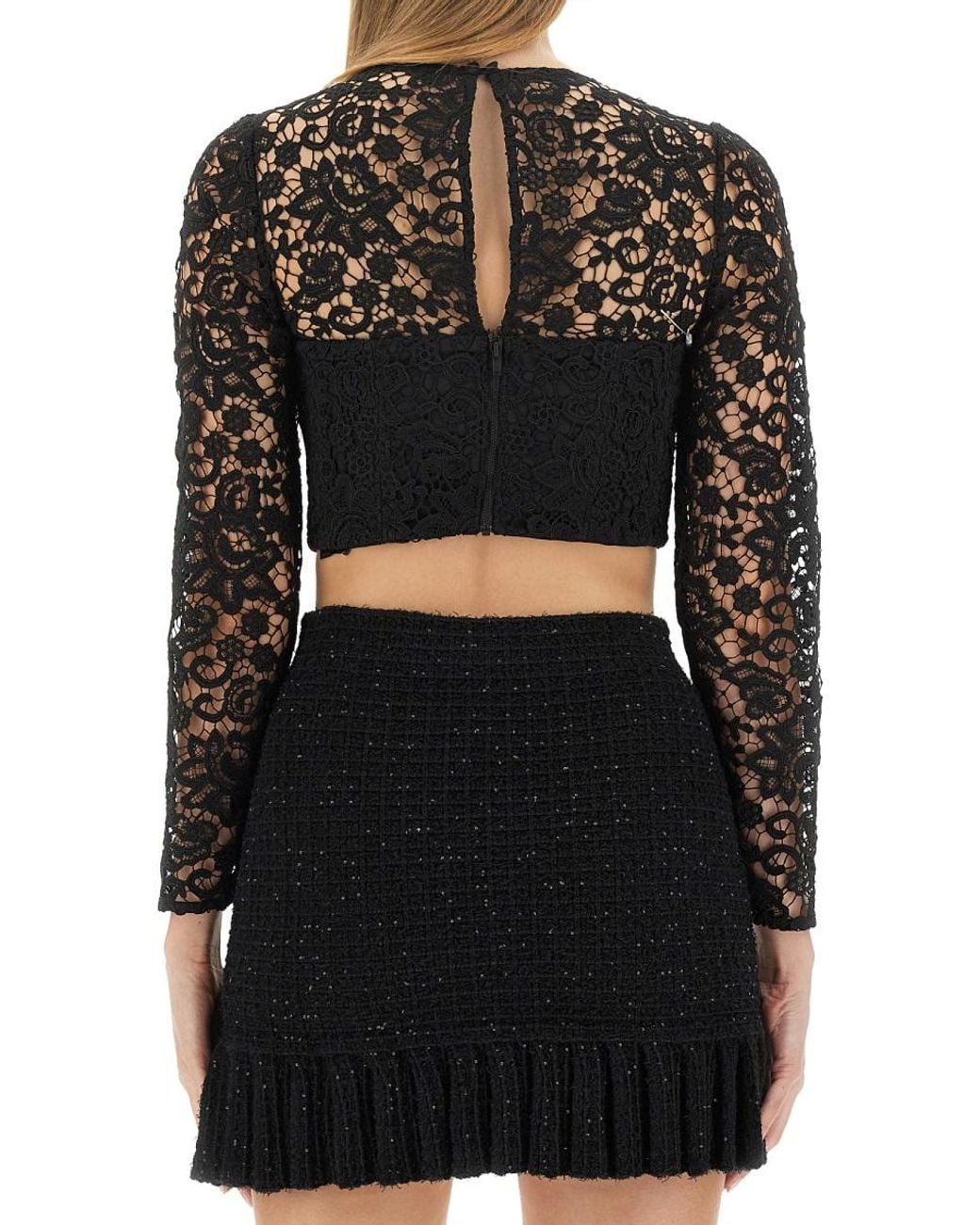 Self-Portrait Black Cropped Lace Top Main Fabric Polyester Tops