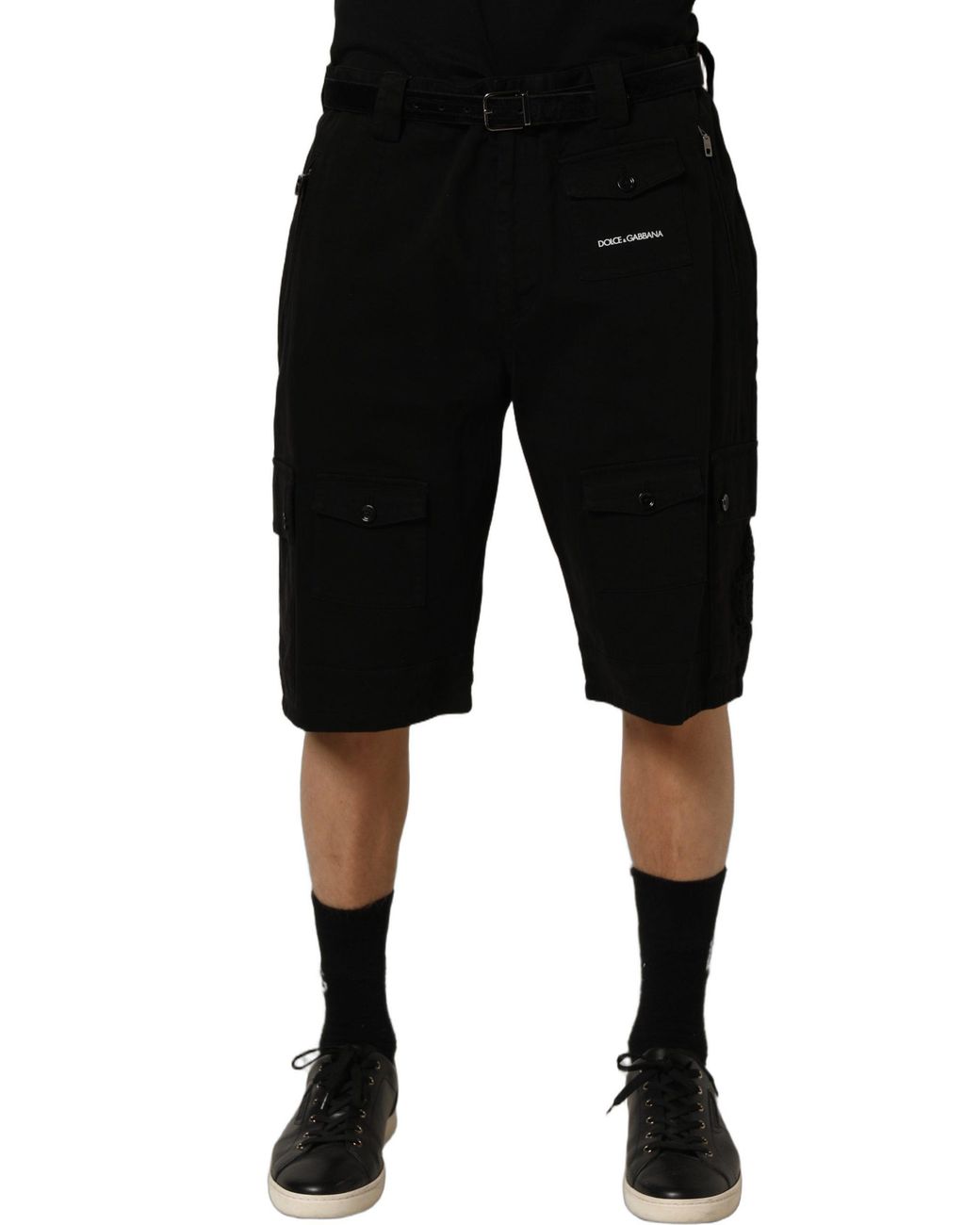 Dolce & Gabbana Black Cotton Mid Waist Men Cargo Shorts for men