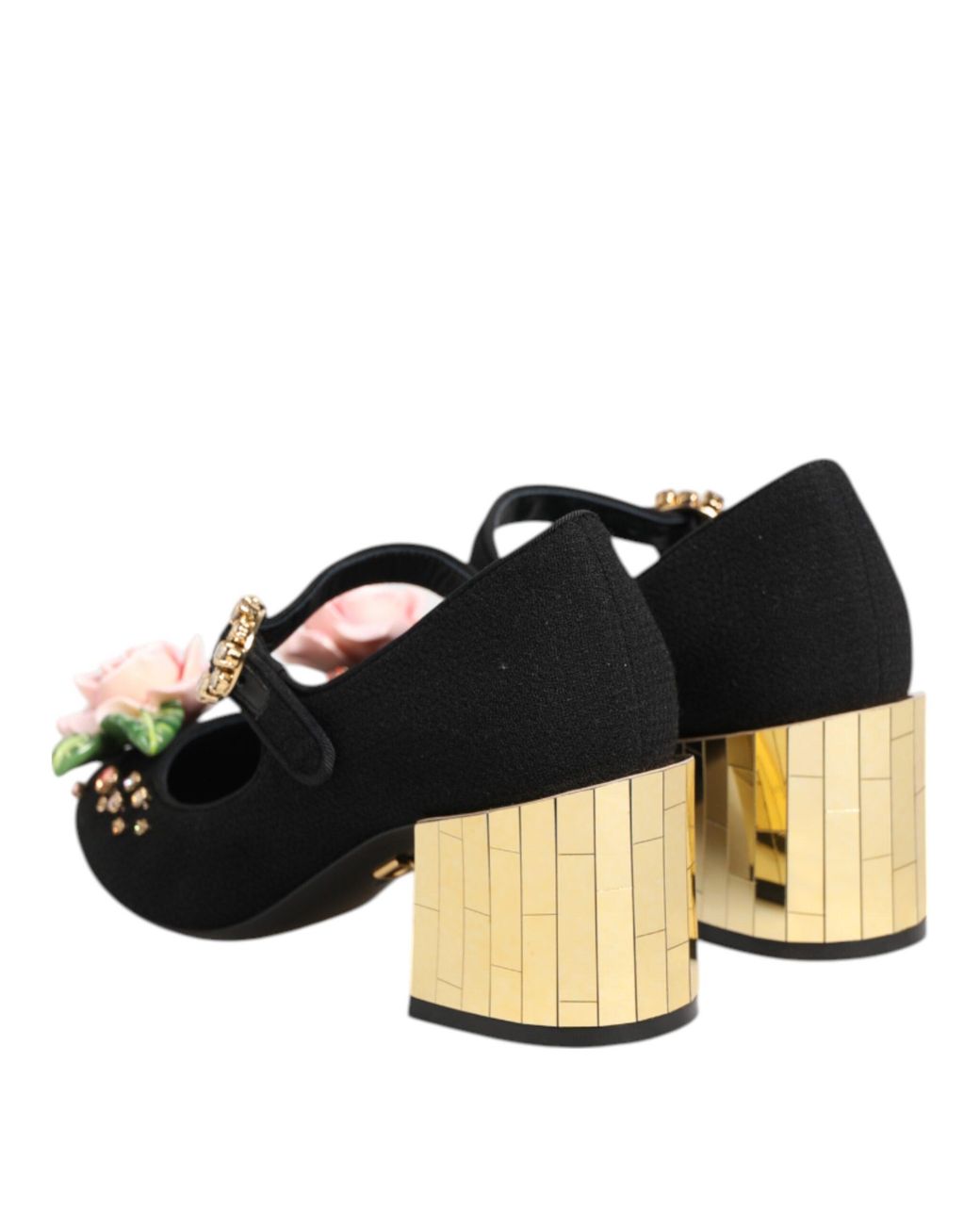 Dolce & Gabbana Black Flower Crystal Embellished Mary Jane Shoes Wool Rayon Goat Skin