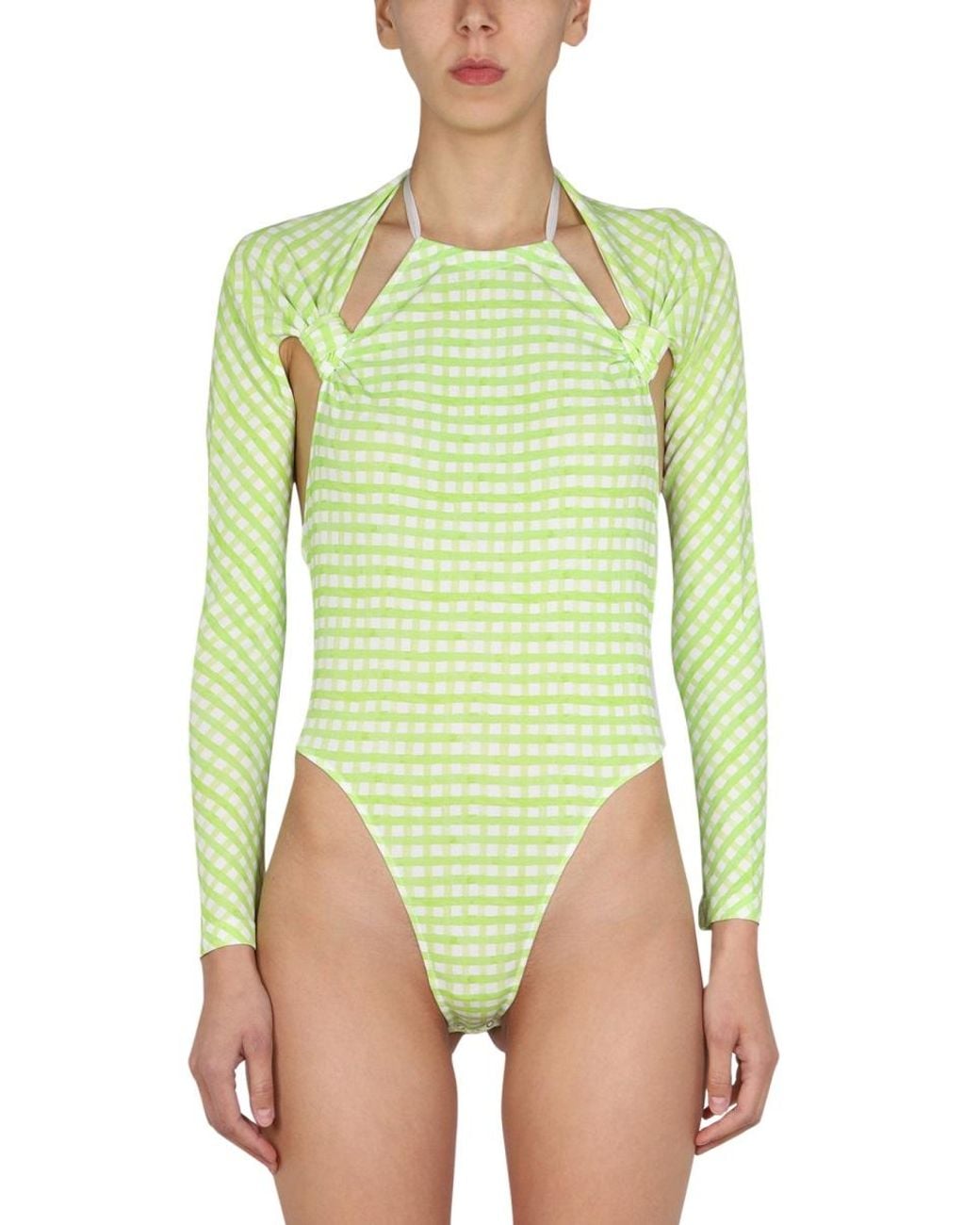 Jacquemus Green Knots Bodysuit With American Neckline Viscose Tops