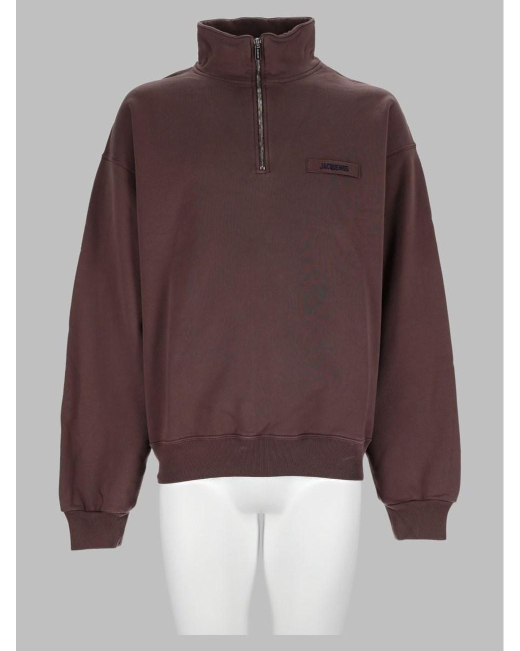 Jacquemus Brown Logo Zip Sweatshirt Cotton Sweater for men