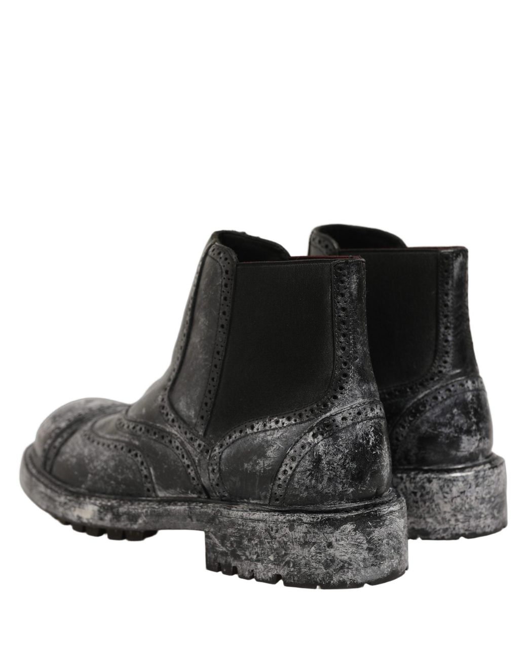 Dolce & Gabbana Black Leather Ankle Chelsea Boots Shoes With Fade Elastane for men