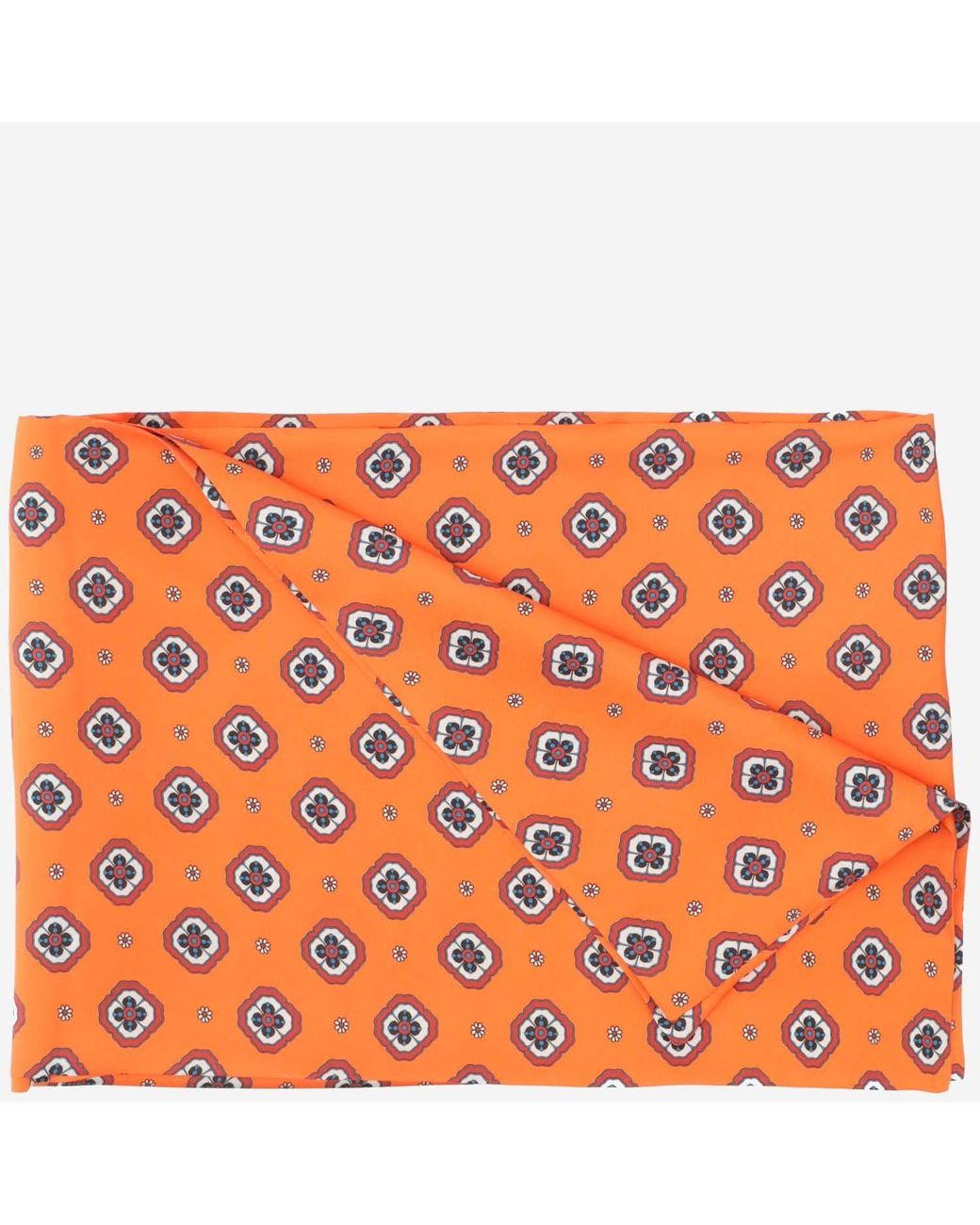 Alberto Biani Orange Floral Pattern Silk Foulard Scarf