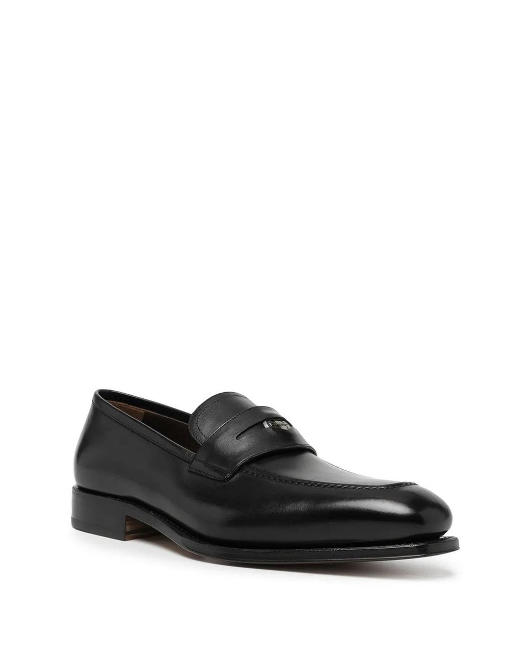 Ferragamo Black Tramezza Leather Penny Loafers for men