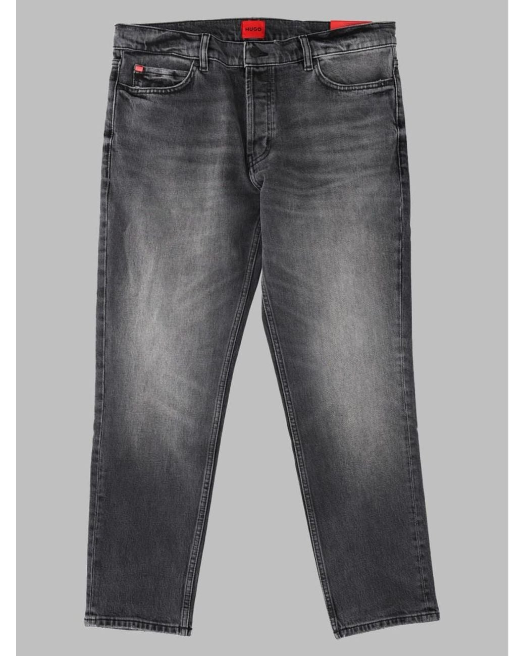 HUGO Gray Jeans With Logo Patch Cotton Elastane for men