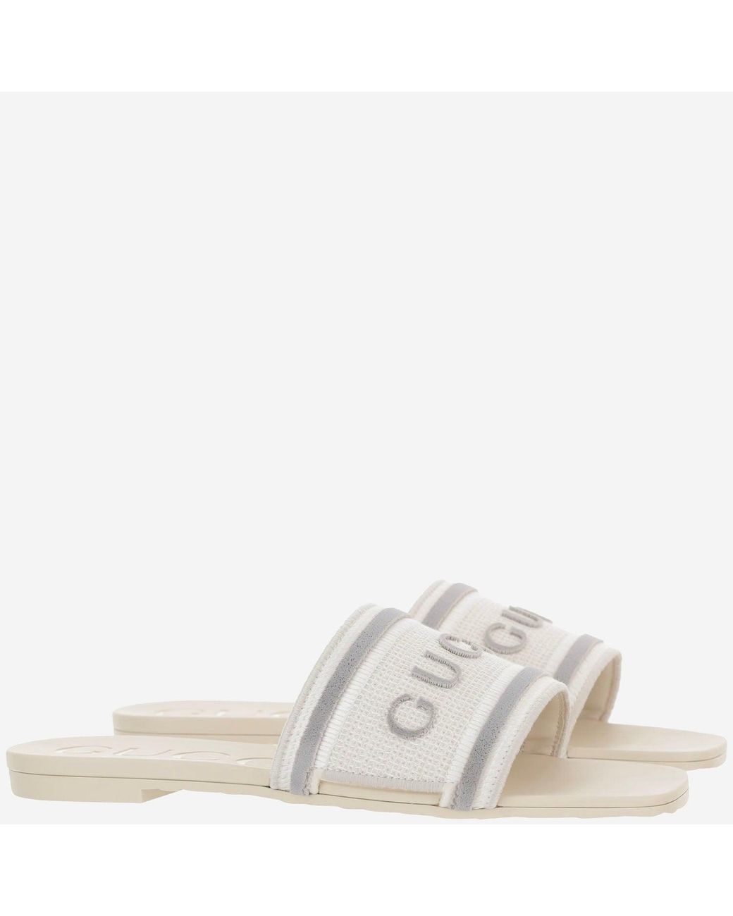 Gucci White Cotton Slider Sandals
