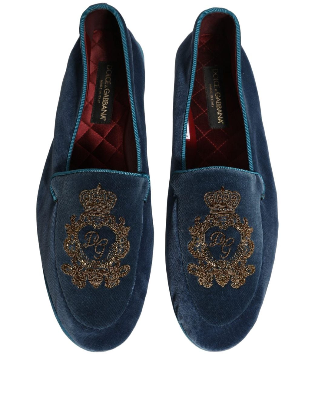 Dolce & Gabbana Blue Velvet Crown Embroidery Loafers Shoes Leather for men