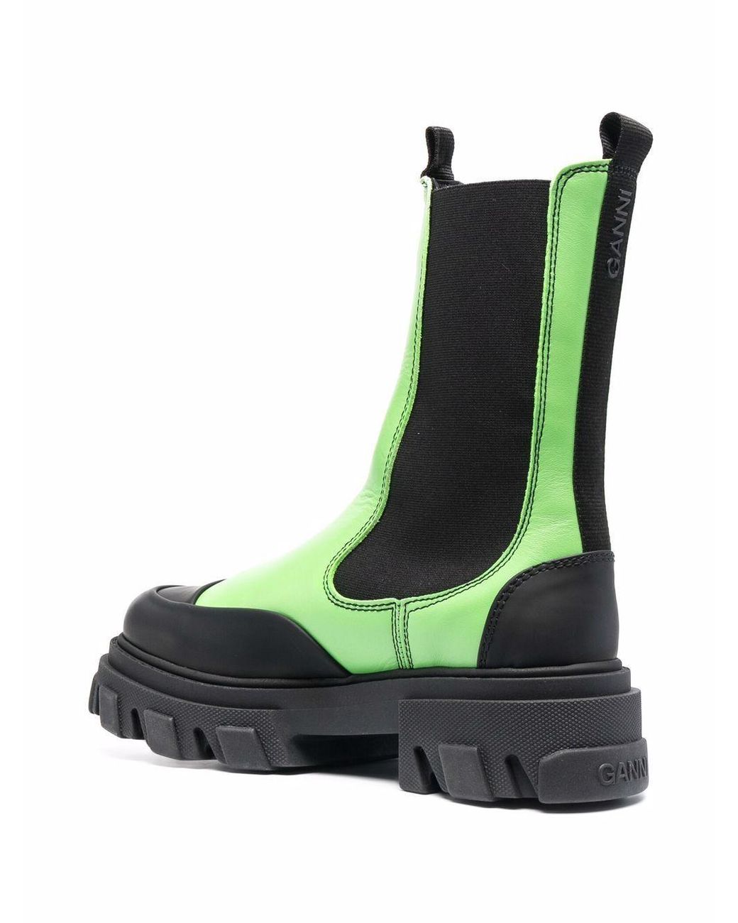 Ganni Green Leather Mid-Calf Chelsea Boots Flash Shoes