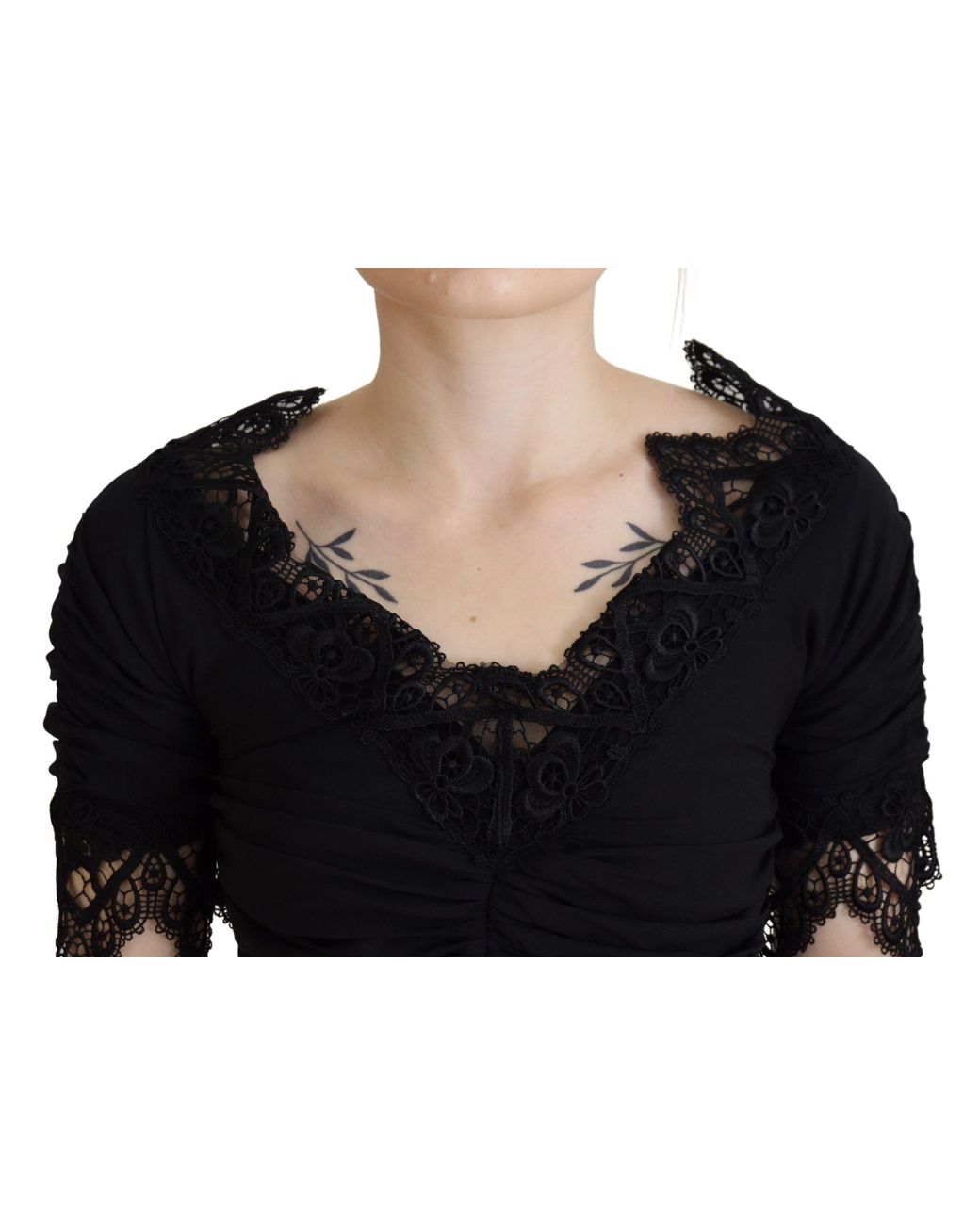 Dolce & Gabbana Black Elegant Sheath Short Sleeve Midi Dress