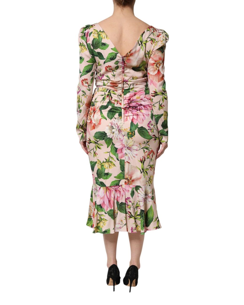 Dolce & Gabbana White Floral Silk Fit And Flared Midi Dress