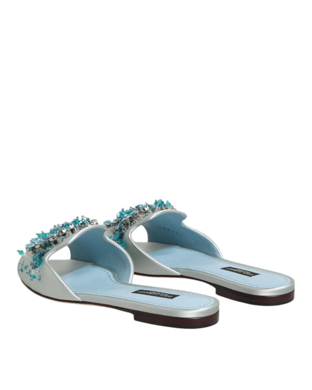 Dolce & Gabbana Green Leather Bead Embellish Slide Shoes, Silk Viscose