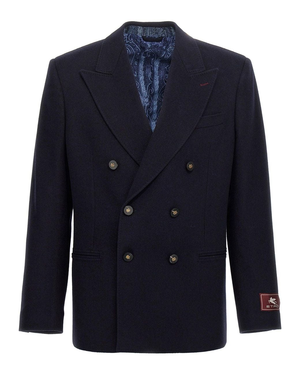 Etro Blue Cashmere Double-Breasted Blazer for men