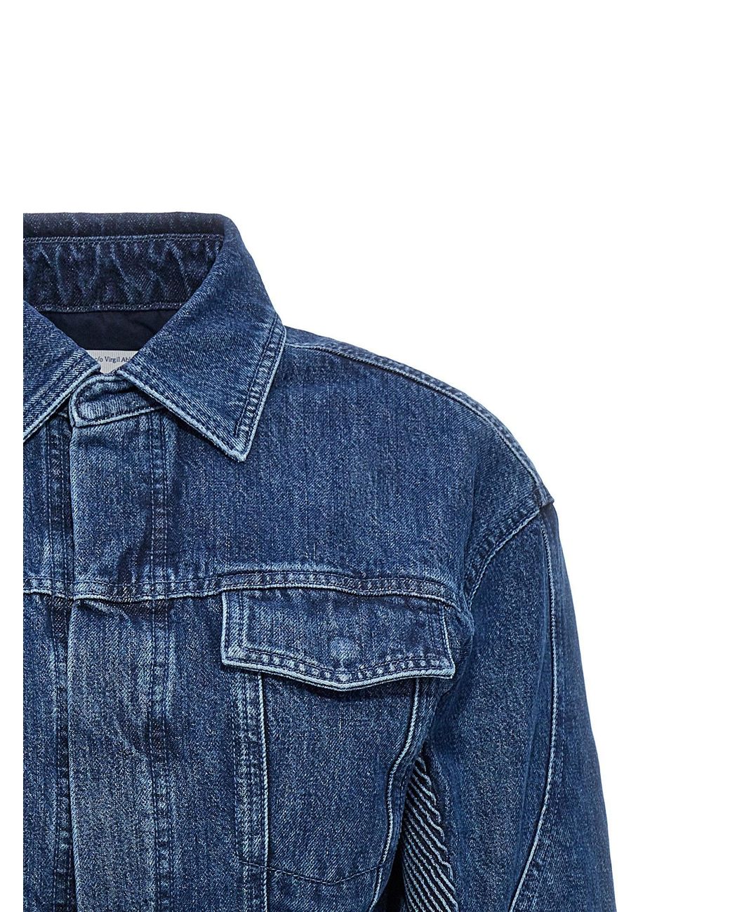 Off-White c/o Virgil Abloh Cropped Denim Motorcycle Jacket in Blue | Lyst
