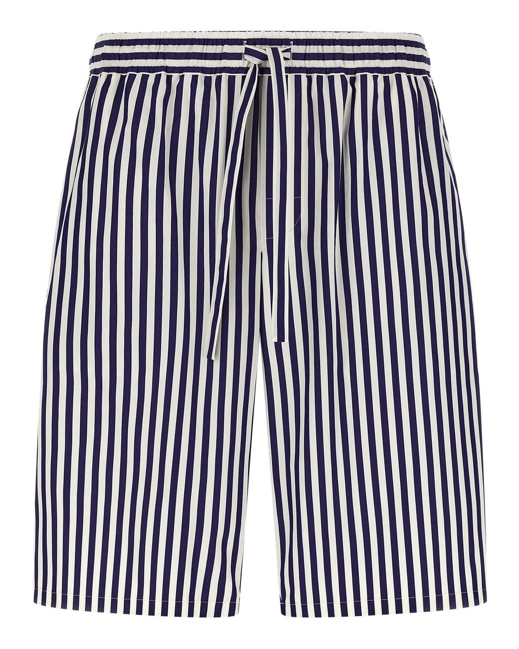 Dolce & Gabbana Blue Dolce & Gabbana Striped Cotton-Silk Bermuda Shorts