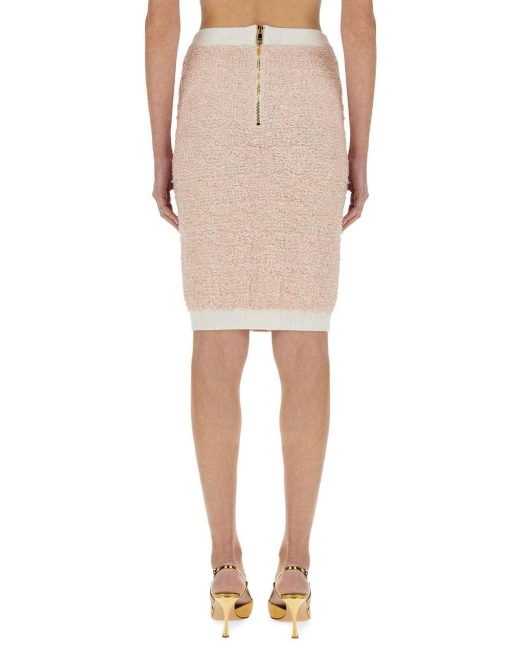 Balmain Natural Balmain Tweed Midi Skirt