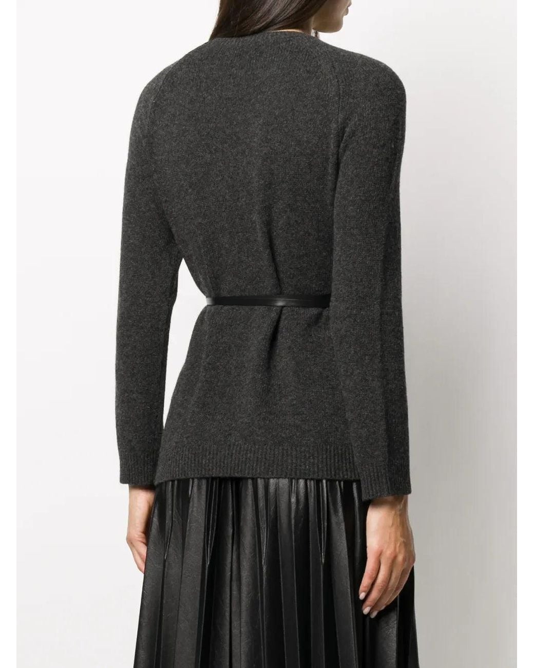 Black Ribbon Ribbed Valentino Ribbon-Belted Wool-Cashmere Sweater in Black | Lyst