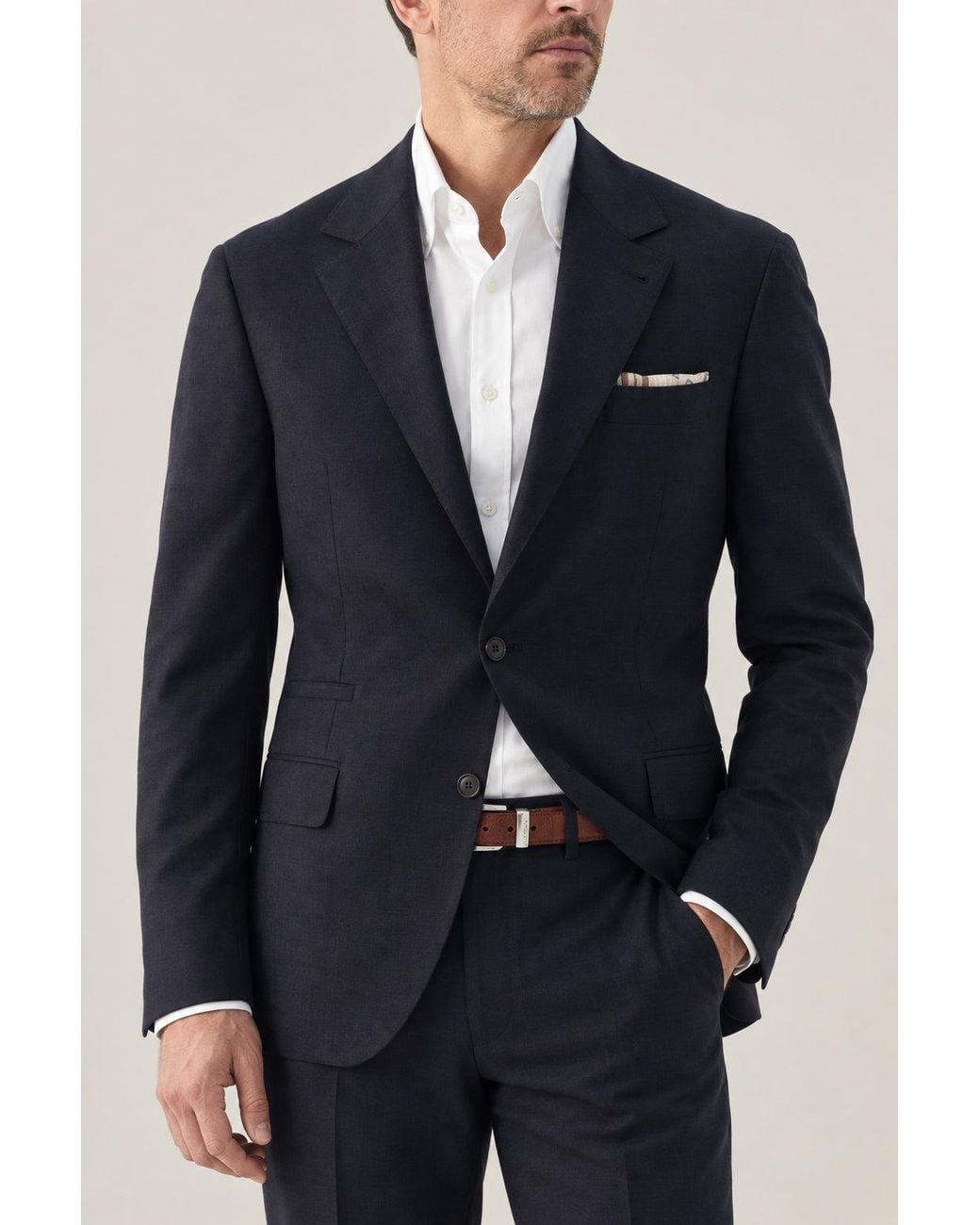 Brunello Cucinelli Blue Anthracite Wool Silk Blazer Clothing for men