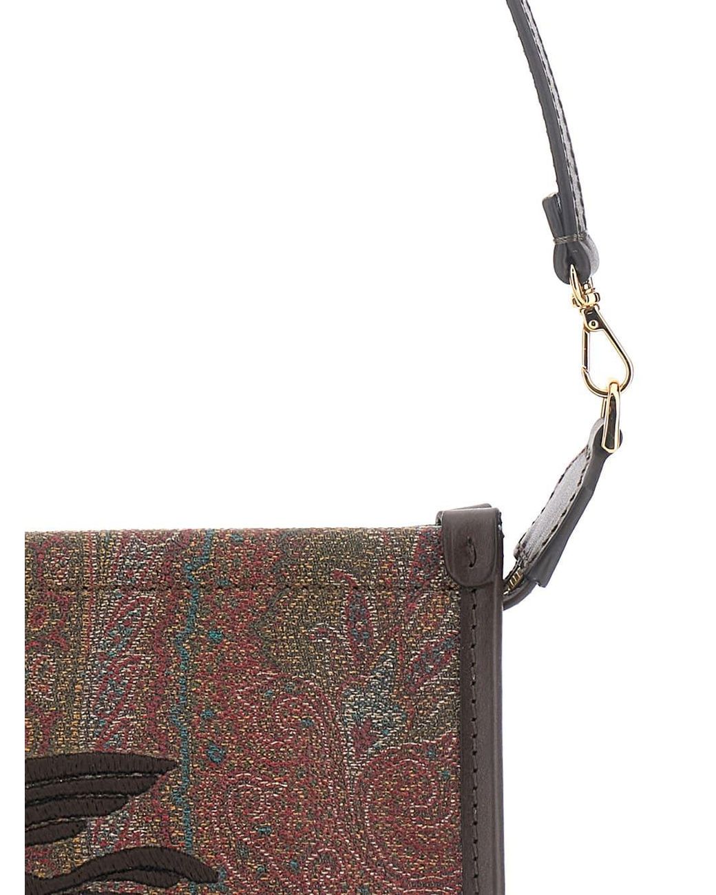 Etro Brown Arnica Clutch With Embroidered Logo On The Front And All-Over Motif