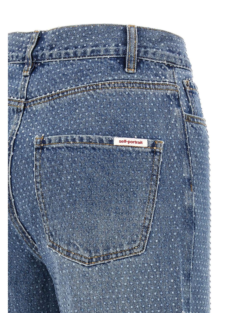 Self-Portrait Blue Rhinestone-Embellished Straight-Leg Jeans