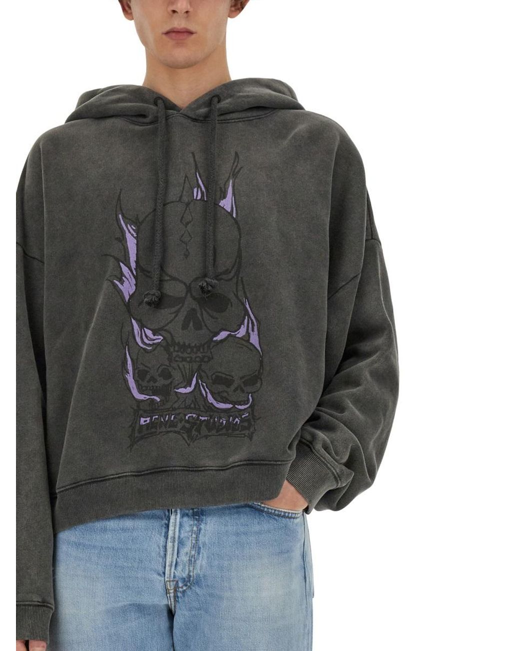 Acne Blue Acne Studios Skull-Print Cotton Sweatshirt