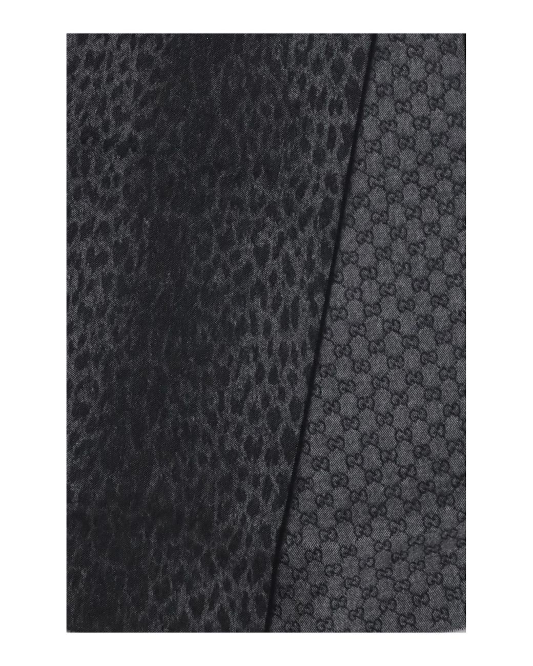 Gucci Black Leopard-Print Wool Scarf With Monogram Merino Ovis Aries Scarfs