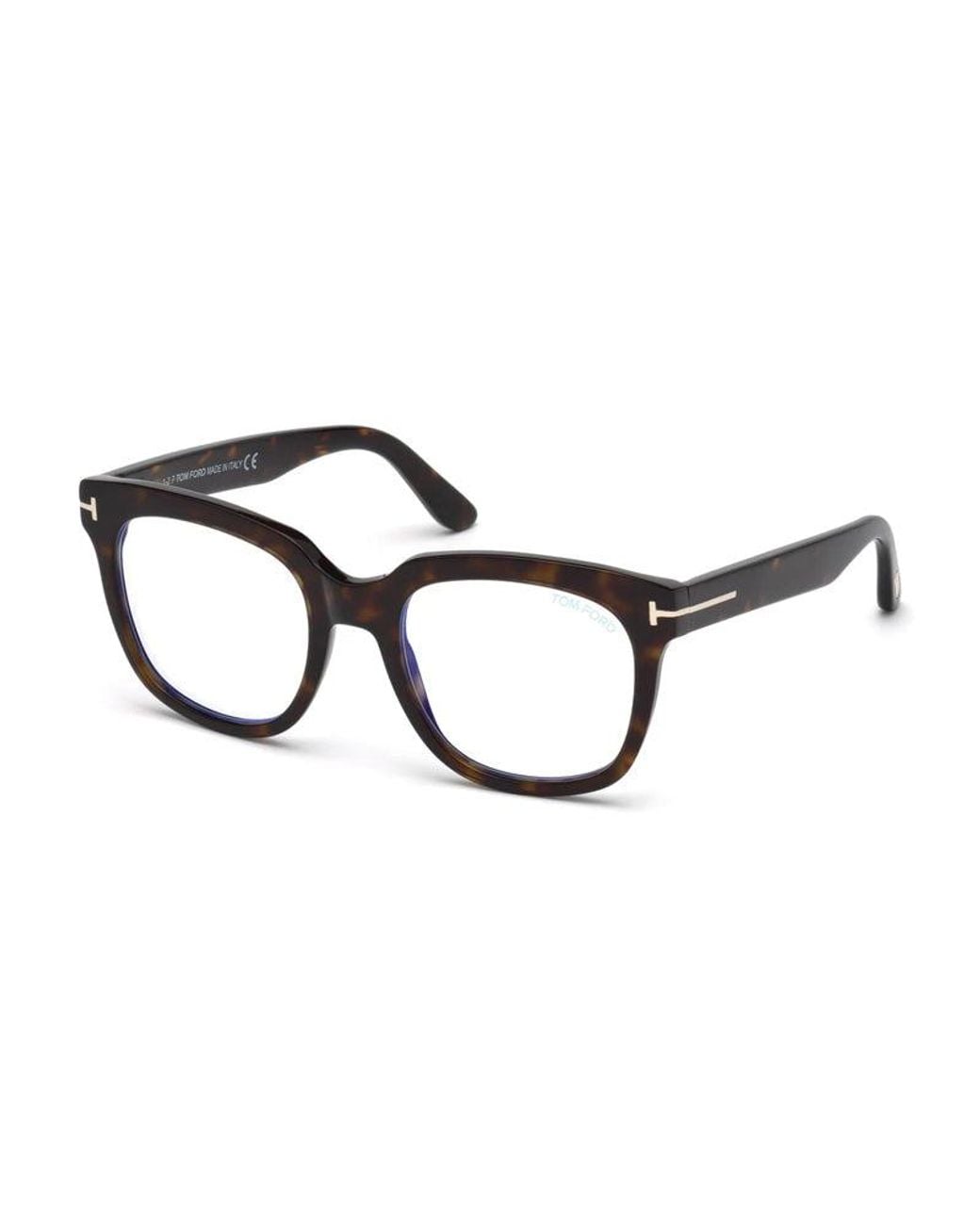 Tom Ford Brown Eyeglasses Square Full Rim, Havana Frame And Clear--Light Block Lenses Lens Ft5537-B052