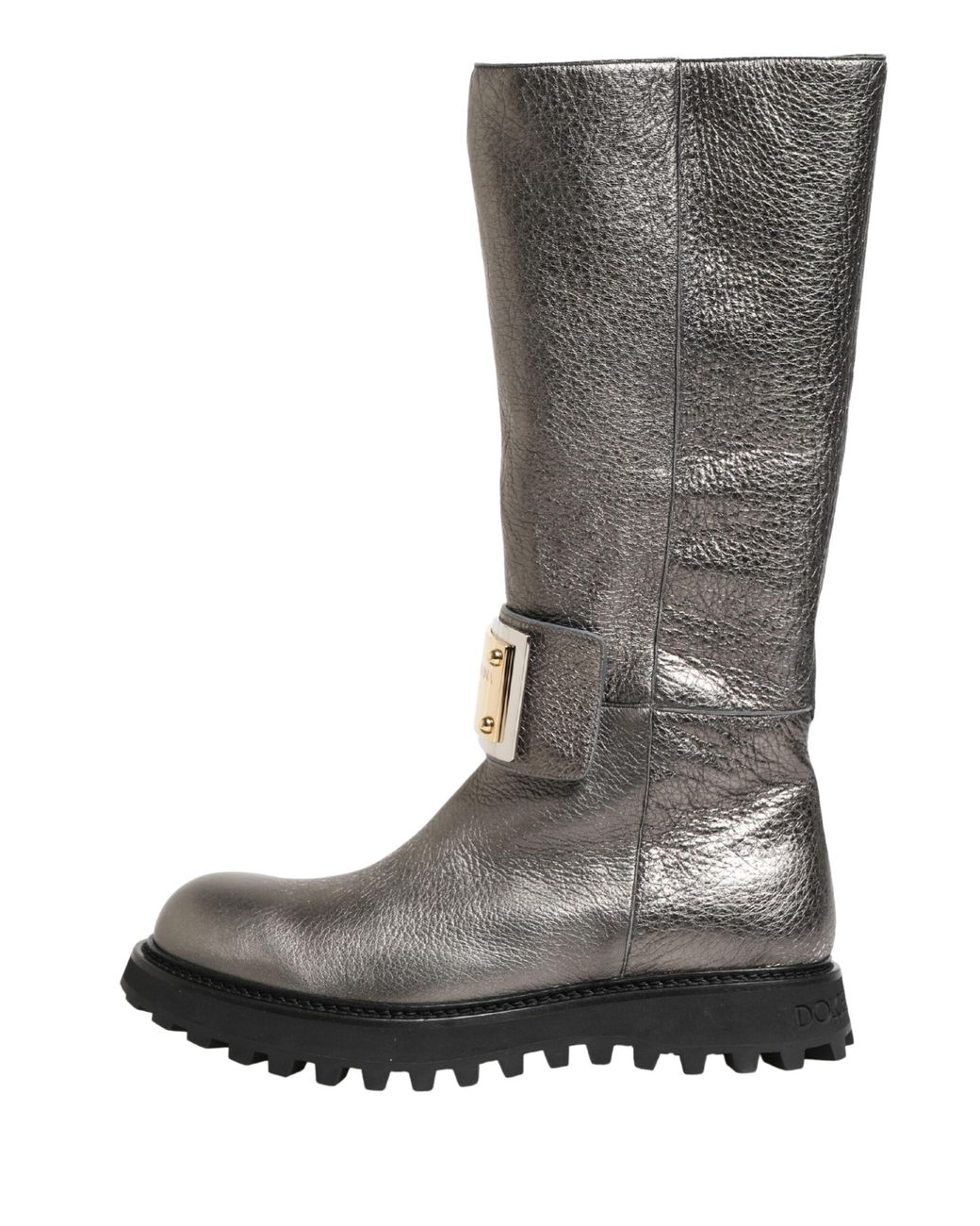 Dolce & Gabbana Black Metallic Leather Mid Calf Boots Shoes Cervo Laminato for men
