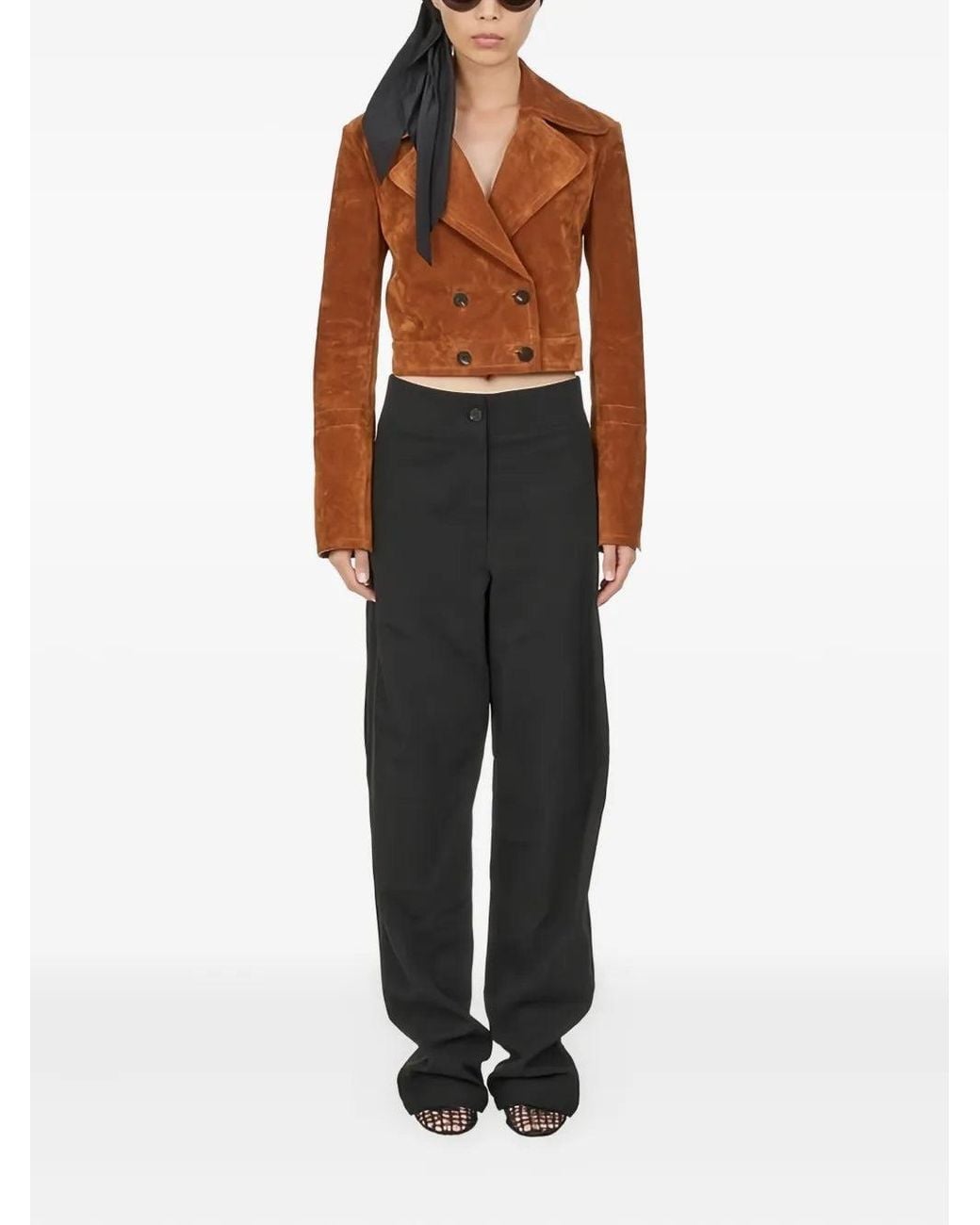 Ferragamo Brown Double-Breasted Cropped Jacket