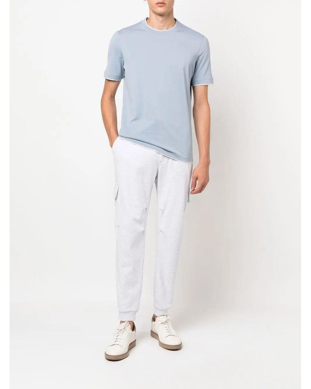 Brunello Cucinelli White Light Cotton Cargo Trousers for men