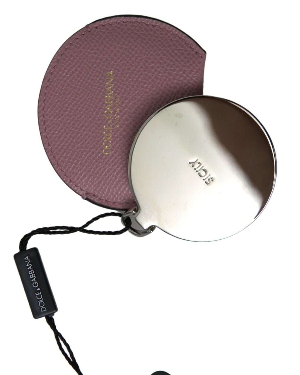 Dolce & Gabbana Pink Elegant Leather Hand Mirror Holder