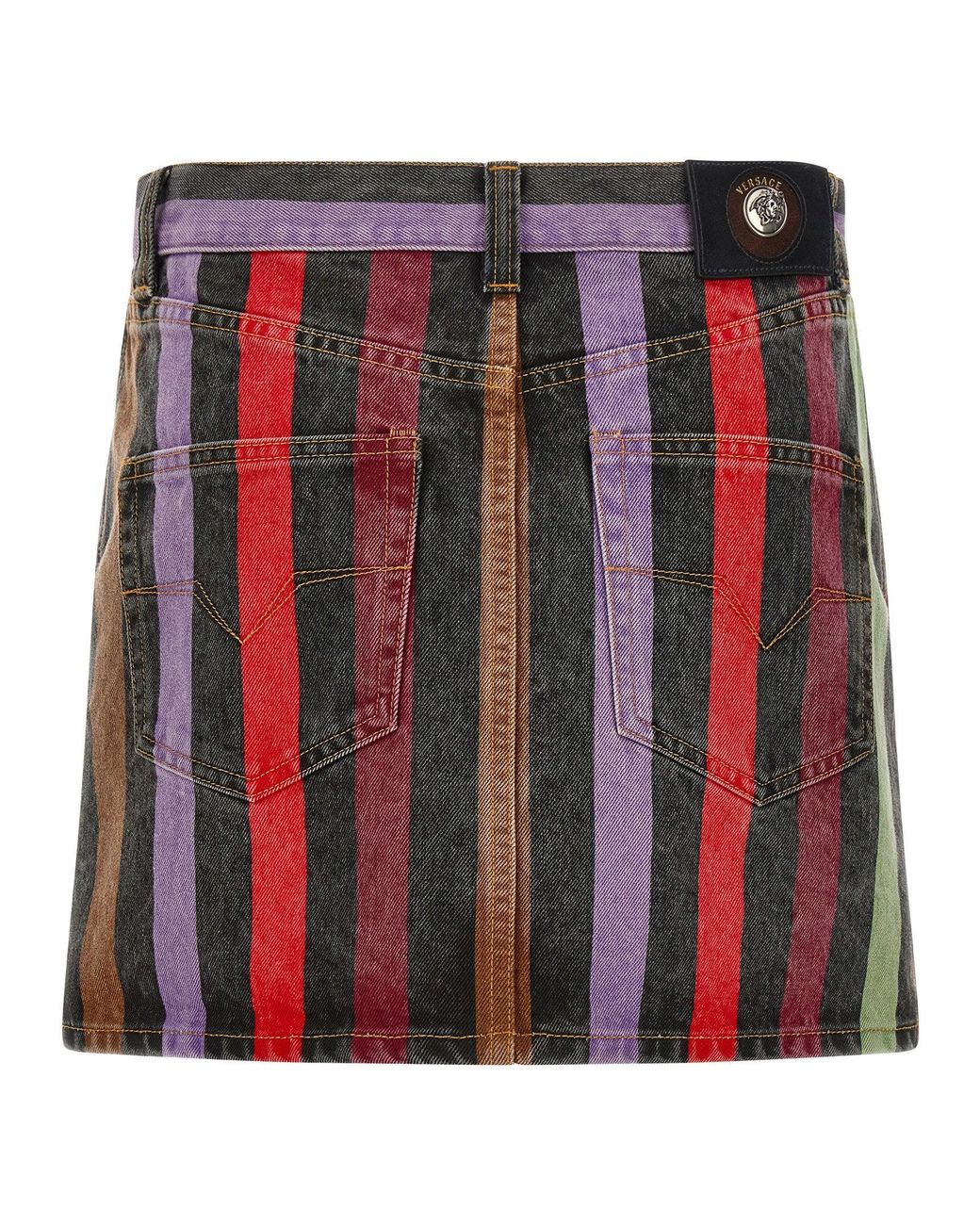 Versace Red Striped Denim Skirt