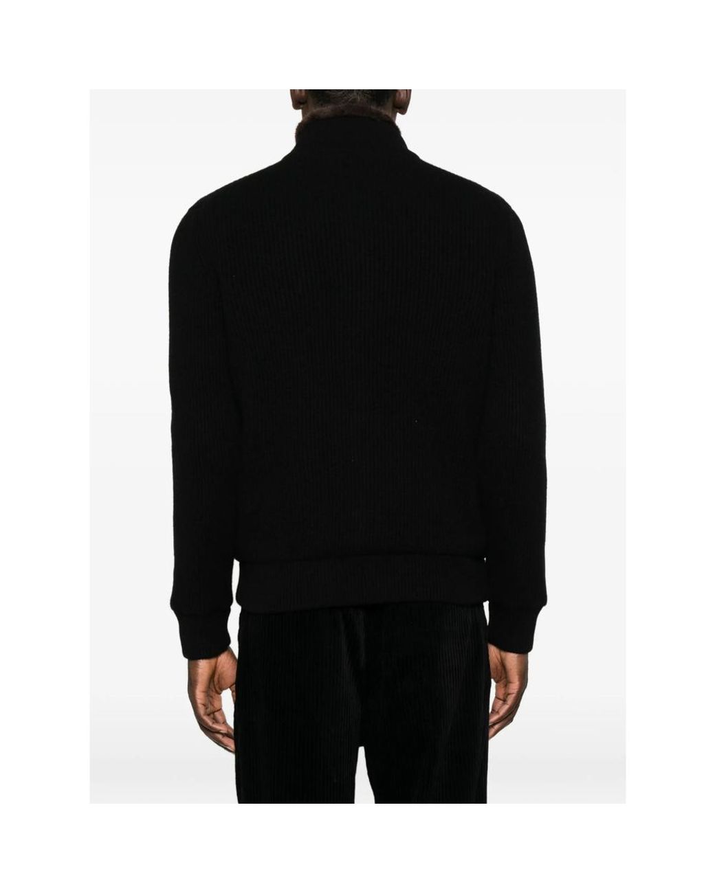 Barba Napoli Black Ribbed-Knit Faux-Fur-Trim Jacket for men