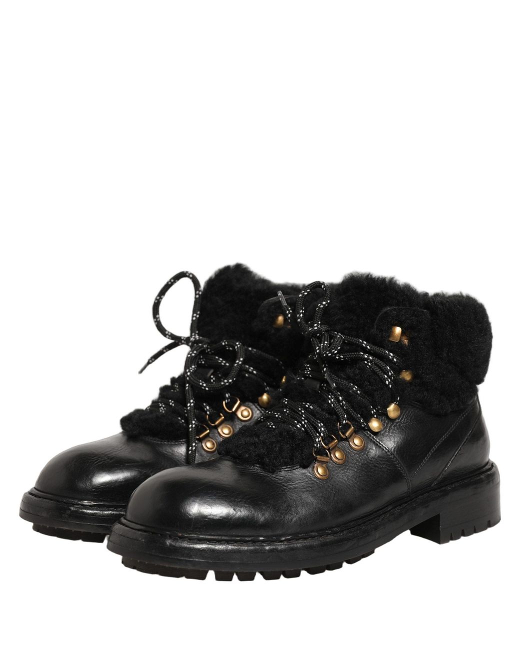 Dolce & Gabbana Black Trekking Fur Lace Leather Boots Shoes Horse for men