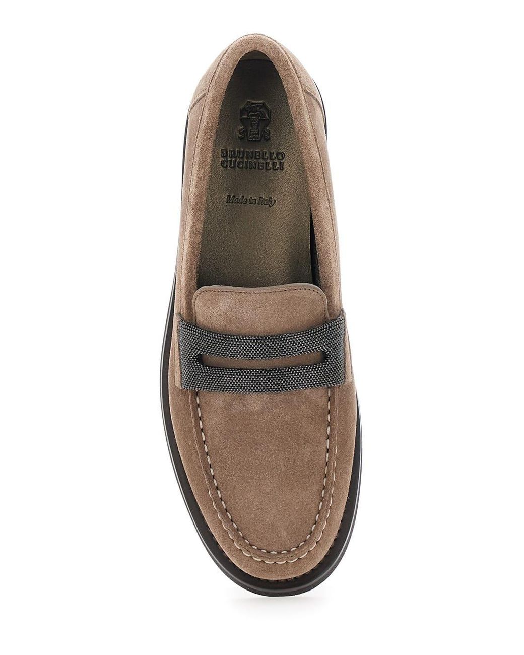 Brunello Cucinelli Brown Loafers With Almond Toe And Monil Detail