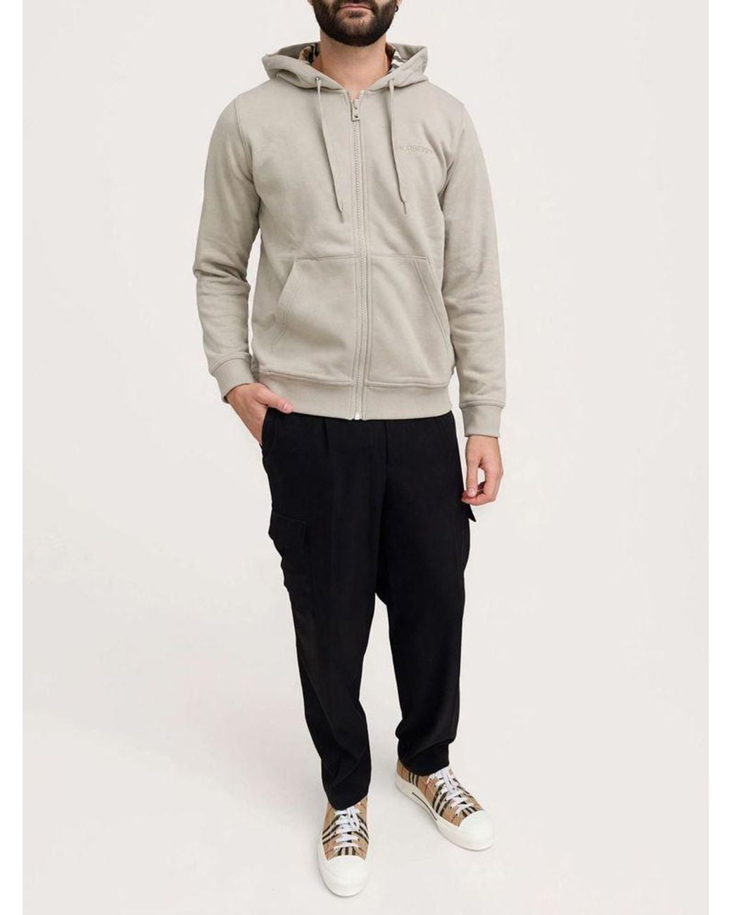Burberry Natural Zip Hoodie Cotton Sweater for men