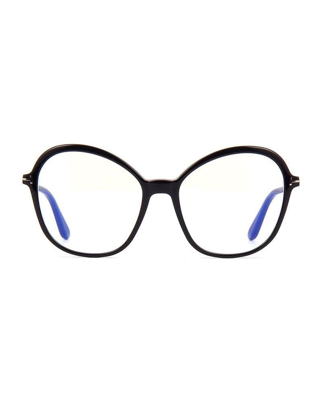 Tom Ford Blue Eyeglasses Cat Eye Full Rim, Shiny Frame And Clear Light Block Lens Ft5577-B001