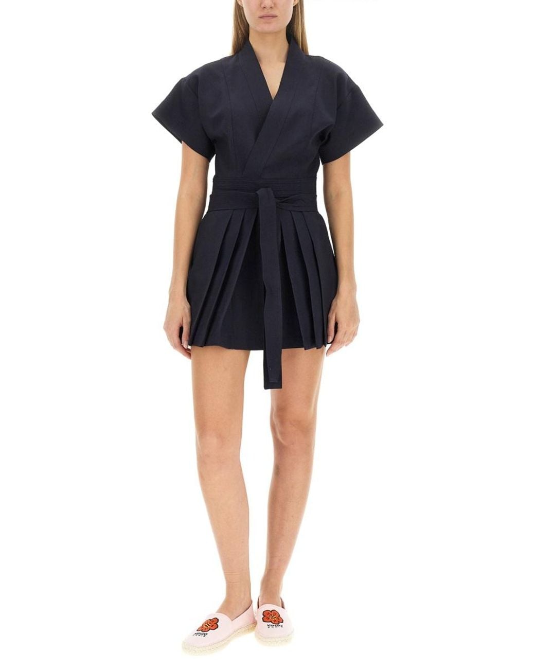 KENZO Blue Mini Kimono Dress Wool
