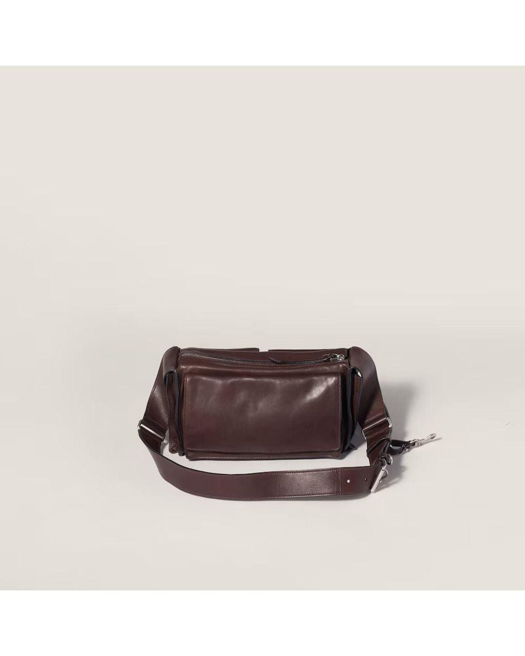 Miu Miu Brown Miu Miu Structured Leather Compartments Belt Bag
