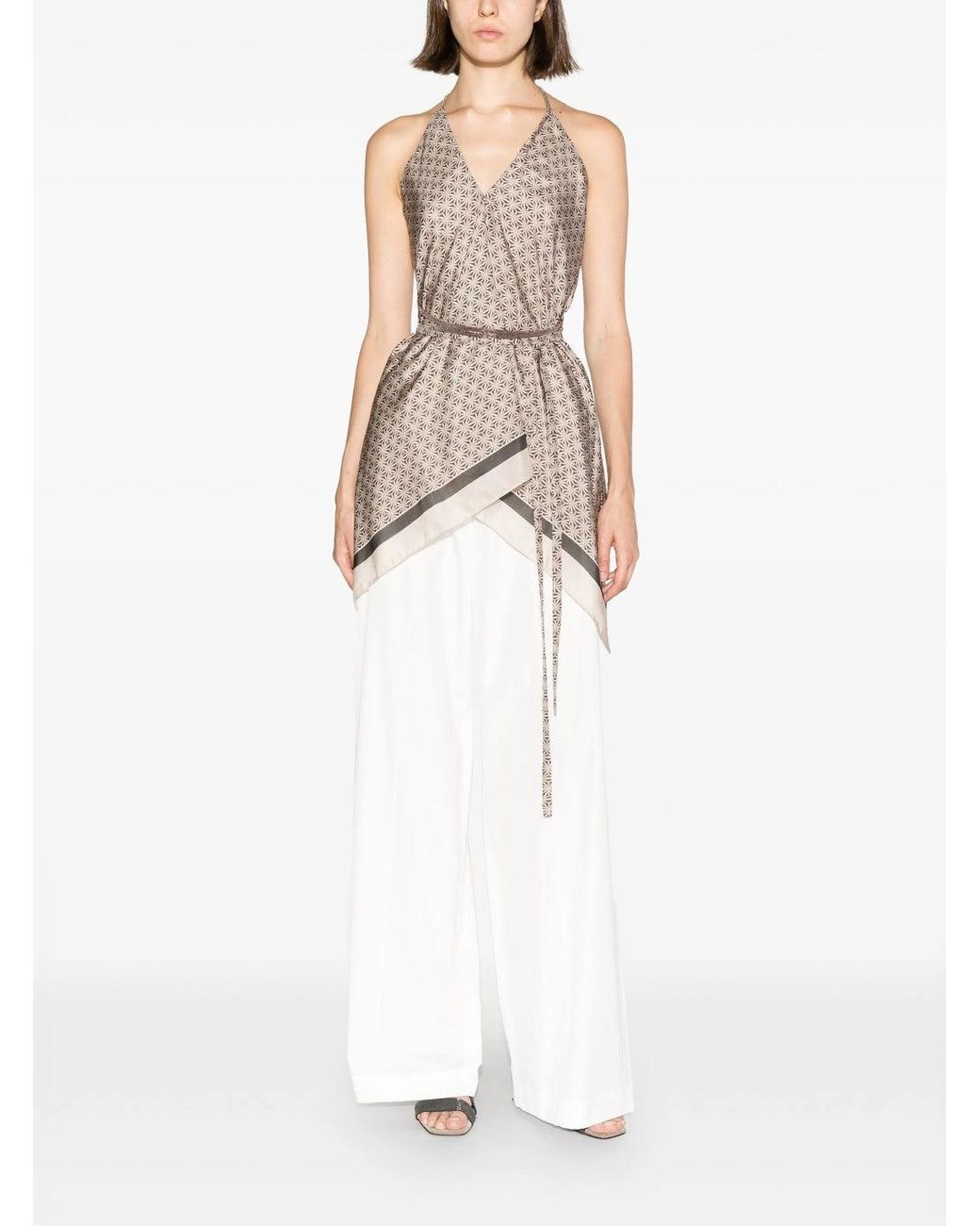 Brunello Cucinelli Natural Patterned Silk Camisole Top