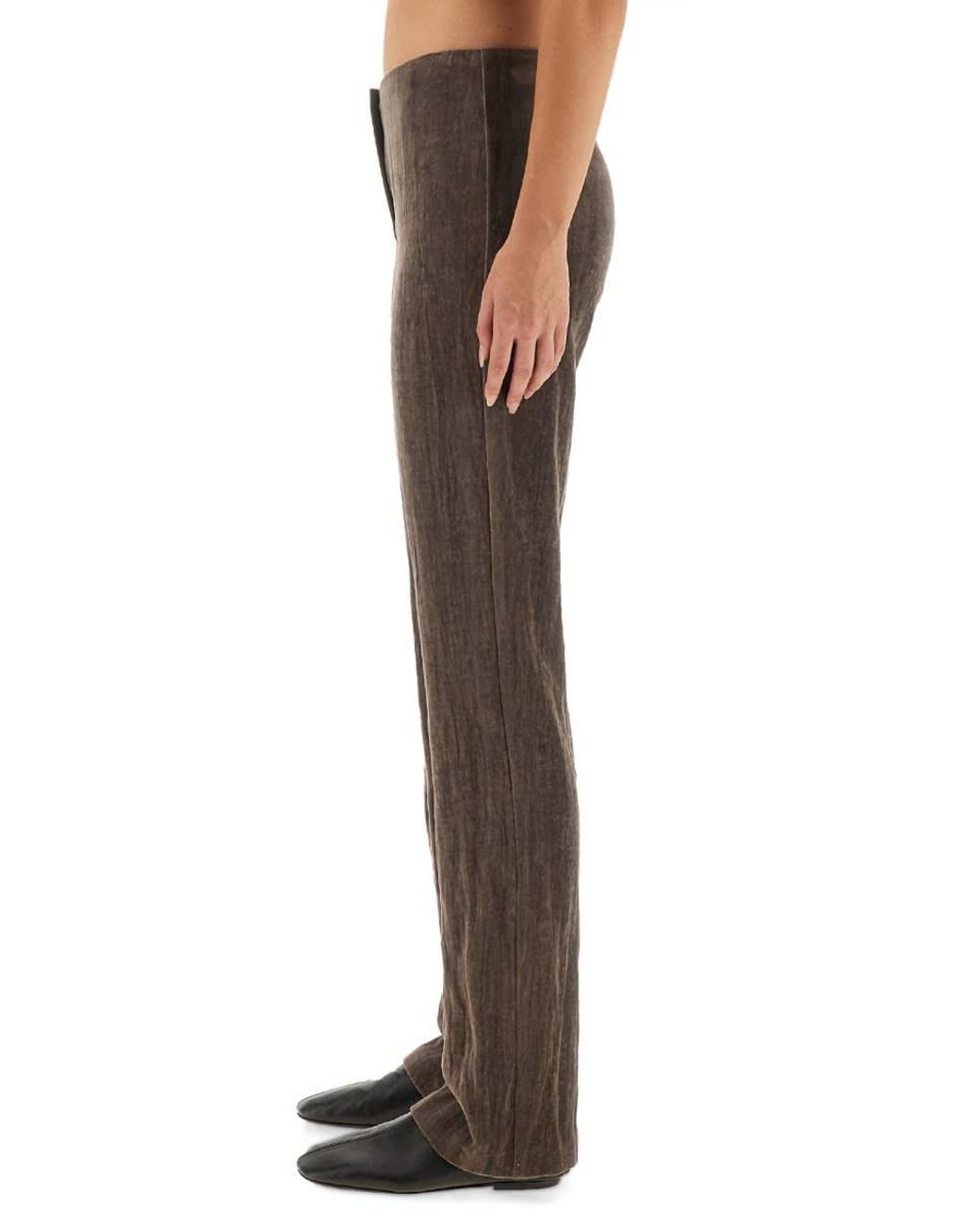 Alysi Brown Velvet Crinkle Slim Pants