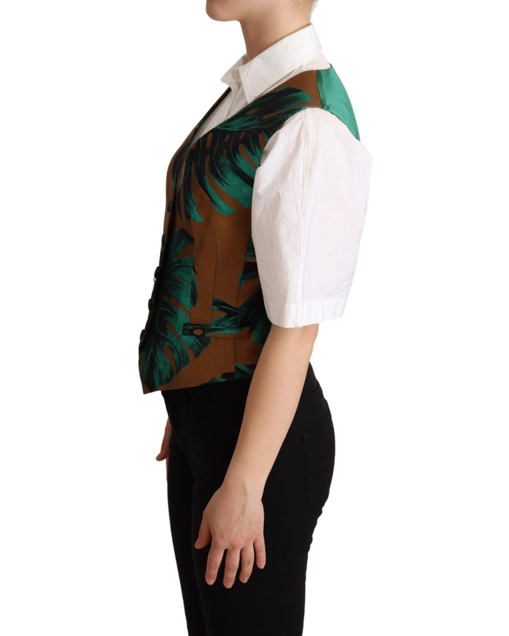 Dolce & Gabbana Multicolor Elegant Leaf Print Waistcoat